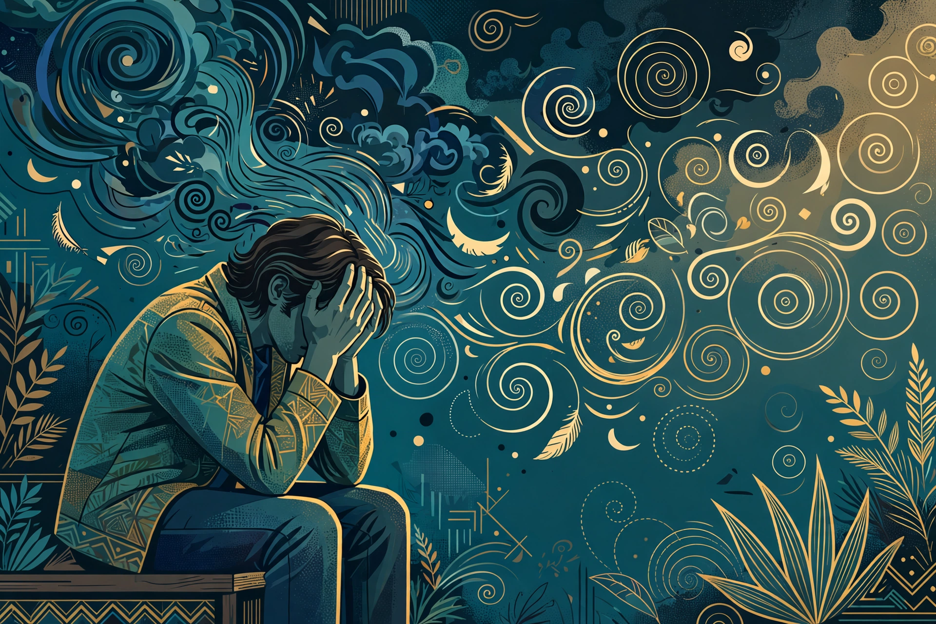 Person walking outdoors clearing their mind, illustration about stopping rumination